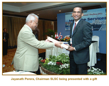 Jayanath Perera, Chairman SLSC begin presented with a gift